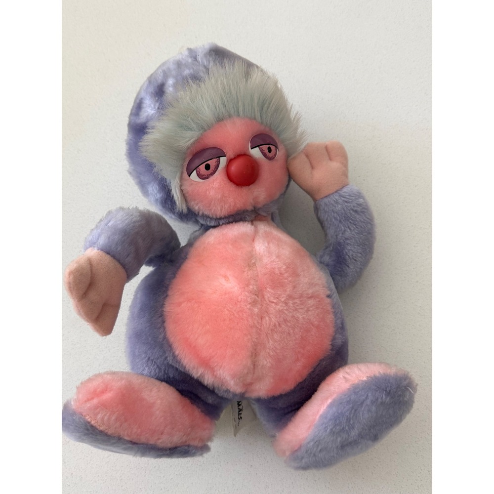 Vtg 1982 Zax Planet Animals Plush Stuffed Animal Purple Googly Eyes‎ Red Nose